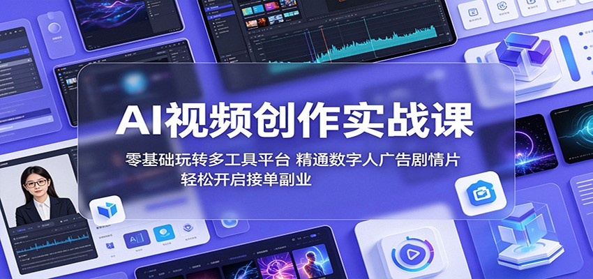 AI视频创作实战课：零基础玩转多工具平台，精通数字人广告、剧情片，轻松开启接单副业-蓝海云网创