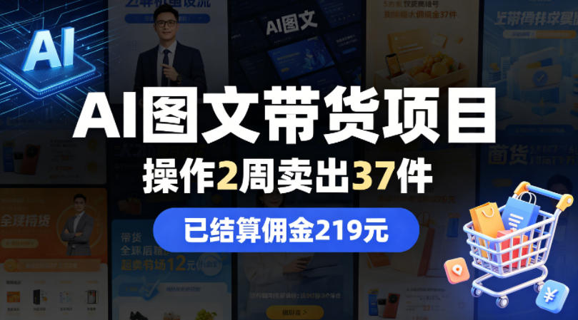 AI图文带货项目，操作2周卖出37件，已结算佣金219-蓝海云网创