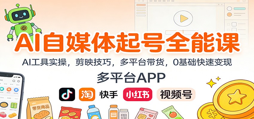 AI自媒体起号全能课：AI工具实操，剪映技巧，多平台带货，0基础快速变现-蓝海云网创
