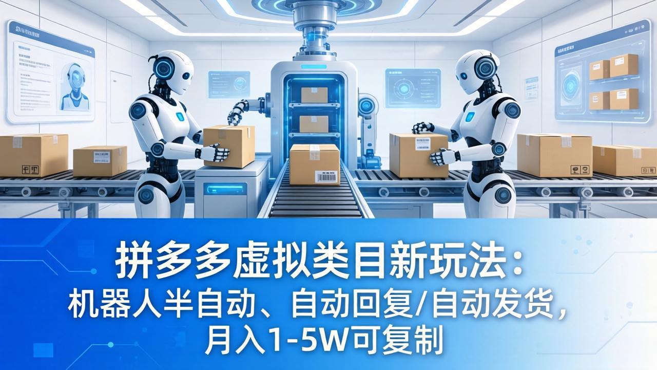 拼多多虚拟类目新玩法：机器人半自动、自动回复 /自动发货，月入 1-5W 可复制-蓝海云网创