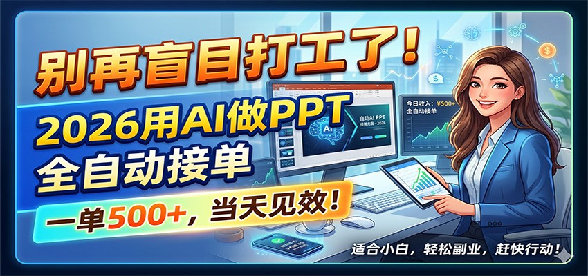 别再盲目打工了！2026用AI做PPT全自动接单，一单5张+，当天见效！-蓝海云网创