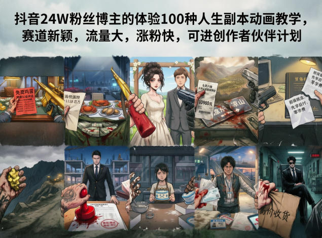 抖音24W粉丝博主的体验100种人生副本动画教学，赛道新颖，流量大，涨粉快，可进创作者伙伴计划-蓝海云网创