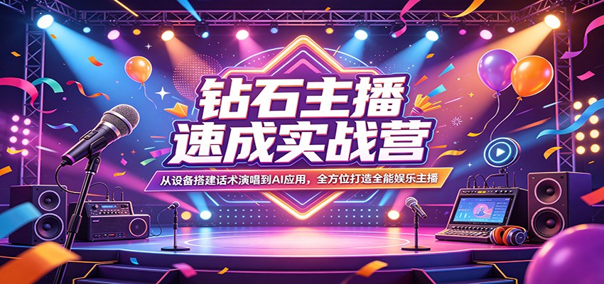 钻石主播速成实战营：从设备搭建话术演唱到AI应用，全方位打造全能娱乐主播-蓝海云网创