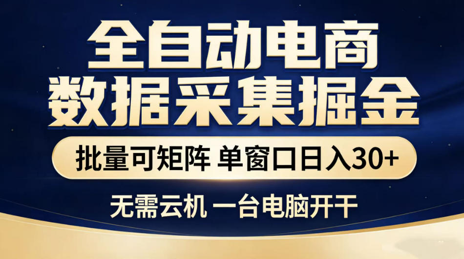 全自动电商数据采集掘金，批量可矩阵单窗口日入30+，无需云机一台电脑开干【揭秘】-蓝海云网创