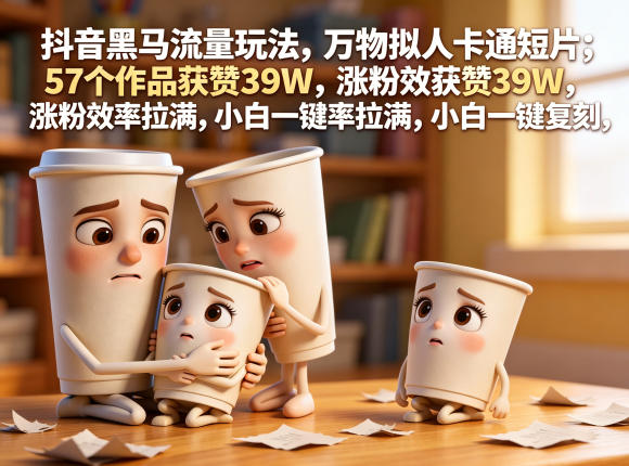 抖音黑马流量玩法，万物拟人卡通短片，57个作品获赞39W，涨粉效率拉满，小白一键复刻，保姆级拆解-蓝海云网创