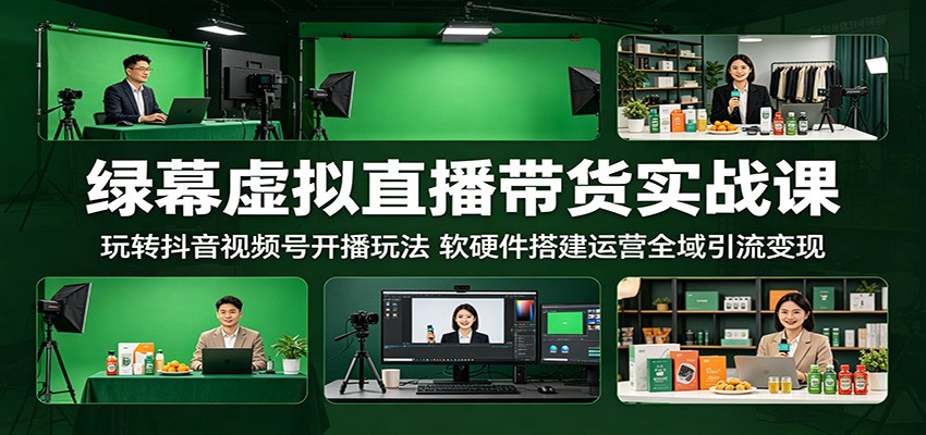 绿幕虚拟直播带货实战课：玩转抖音视频号开播玩法，软硬件搭建运营全域引流变现-蓝海云网创