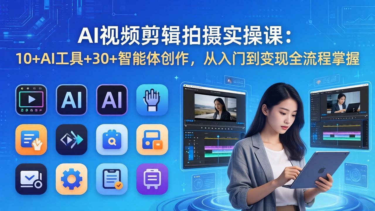 AI 视频剪辑拍摄实操课：10+AI工具+30+智能体创作，从入门到变现全流程掌握-蓝海云网创