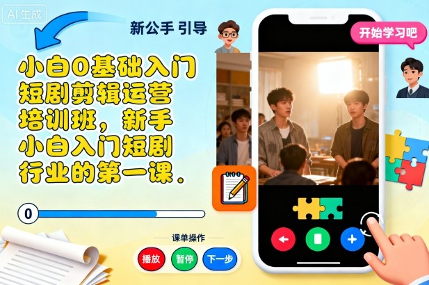 小白0基础入门短剧剪辑运营培训班，新手小白入门短剧行业的第一课-蓝海云网创