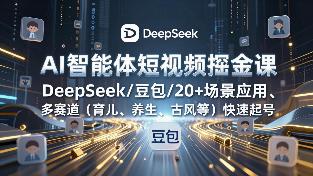 AI智能体短视频掘金课，DeepSeek/豆包/20+场景应用、多赛道(育儿、养生、古风等-蓝海云网创