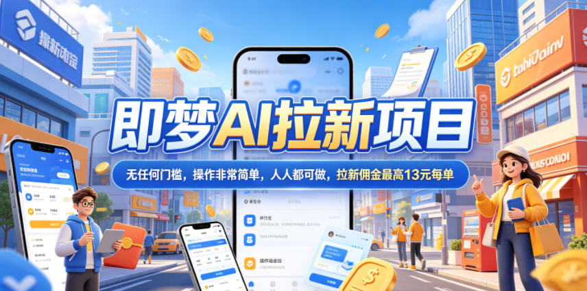 2026年即梦AI拉新项目最新玩法，无任何门槛，操作非常简单，人人都可做，拉新佣金最高13元每单-蓝海云网创