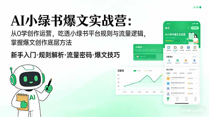 AI 小绿书爆文实战营：从0学创作运营，吃透小绿书平台规则与流量逻辑，掌握爆文创作底层方法-蓝海云网创
