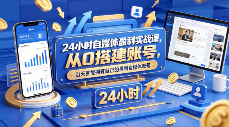 24小时自媒体盈利实战课，从0搭建账号，当天就能拥有自己的盈利自媒体账号-蓝海云网创