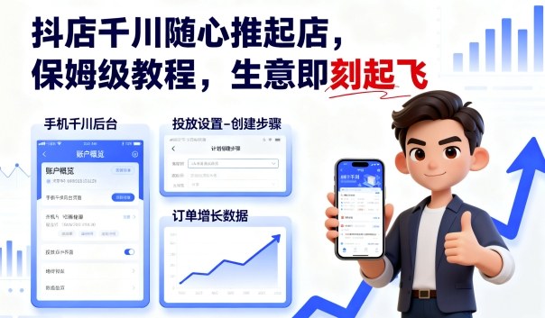 抖店千川随心推起店，保姆级教程，生意即刻起飞-蓝海云网创