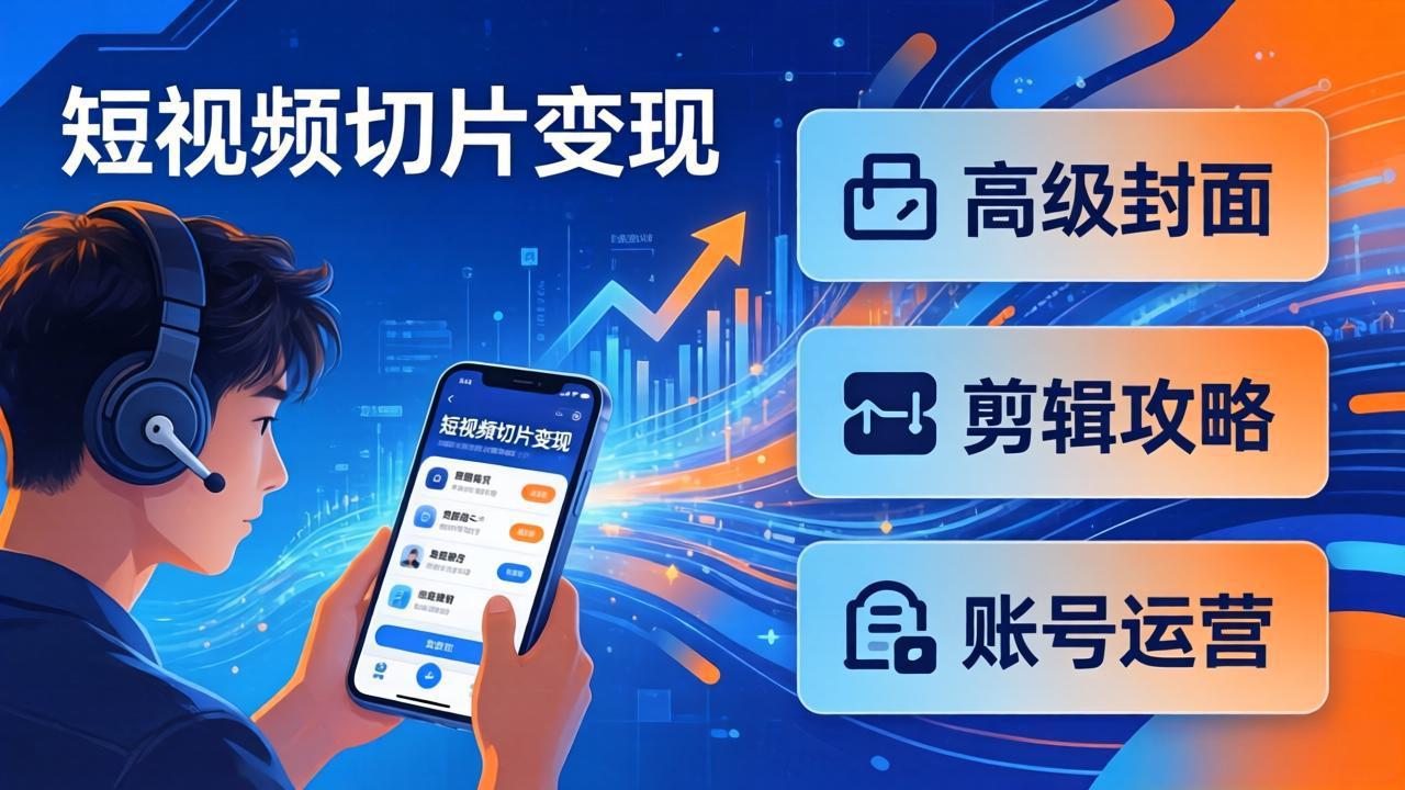 短视频切片变现速成班2.0：高级封面+剪辑攻略+账号运营，0基础小白快速入局副业-蓝海云网创