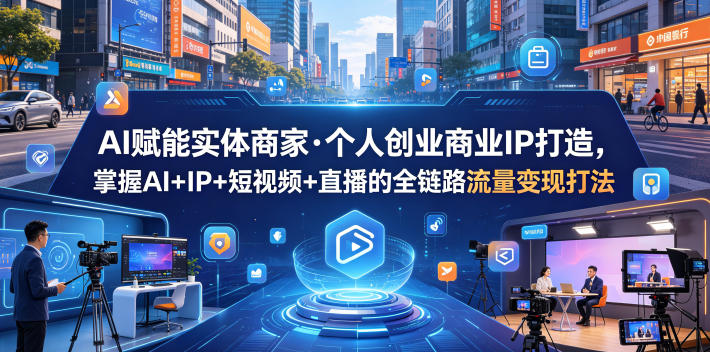 AI赋能实体商家·个人创业商业IP打造，掌握AI+IP+短视频+直播的全链路流量变现打法-蓝海云网创