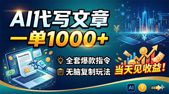 AI代写文章，一单1000+，全套爆款指令+无脑复制玩法，当天见收益！-蓝海云网创