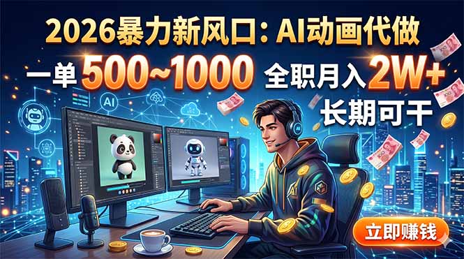 2026暴力新风口：AI动画代做，一单500~1000，全职月入2W+，长期可干-蓝海云网创