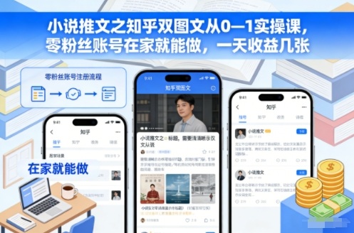小说推文之知乎双图文从0—1实操课，零粉丝账号在家就能做，一天收益几张-蓝海云网创
