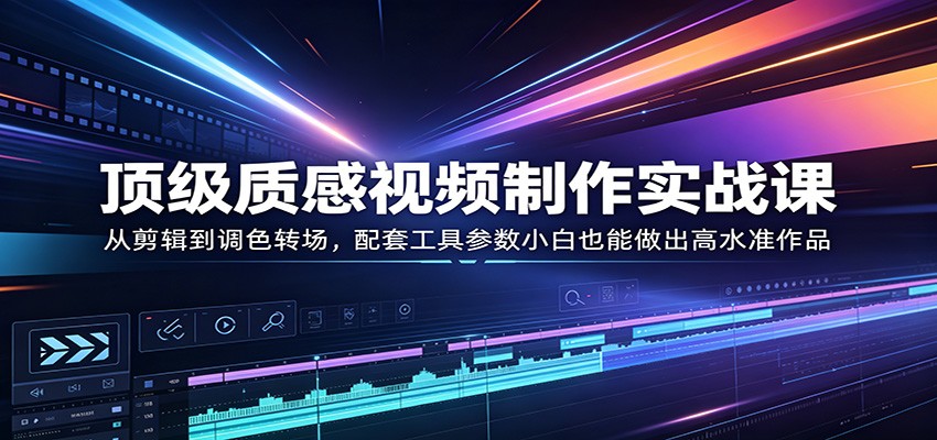 顶级质感视频制作实战课：从剪辑到调色转场，配套工具参数小白也能做出高水准作品-蓝海云网创