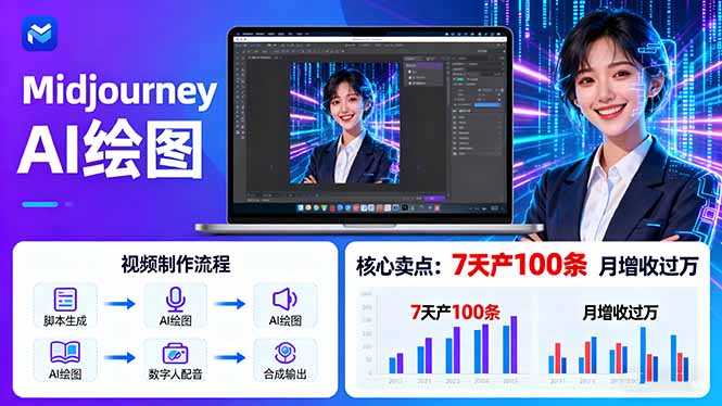 AI绘图照片开口说话视频制作:Midjourney+数字人,7天产100条月增收过万-蓝海云网创