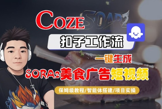 Coze扣子智能体工作流一键生成“SORA2美食广告“短视频，全流程保姆级教学-蓝海云网创