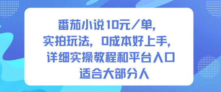 番茄小说10米每单，实拍玩法，0成本好上手，详细实操教程和平台入口适合大部分人-蓝海云网创