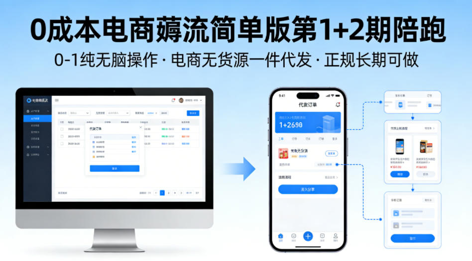 0成本电商薅流简单版第1+2期陪跑，0-1纯无脑操作，电商无货源一件代发，正规长期可做-蓝海云网创
