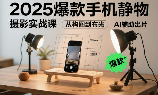 2025爆款手机静物摄影实战课,从构图到布光,不用贵设备,AI辅助出片-蓝海云网创