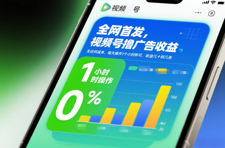 全网首发，视频号撸广告收益，无任何成本，每天操作1个小时即可，收益几十到几张-蓝海云网创