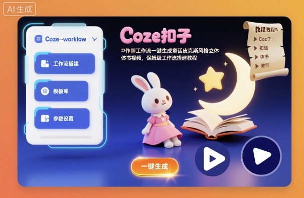 Coze扣子工作流一键生成童话皮克斯风格立体书视频,保姆级工作流搭建教程-蓝海云网创