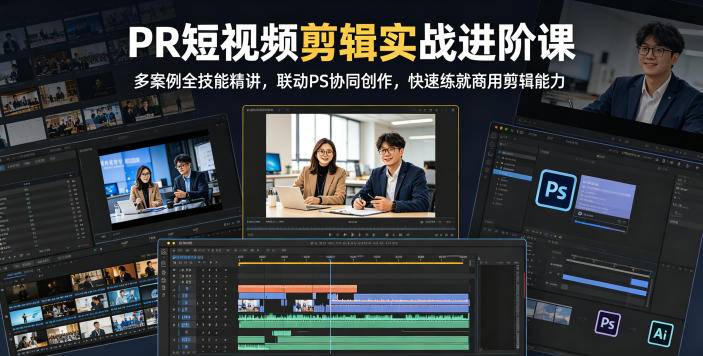 PR短视频剪辑实战进阶课，多案例全技能精讲，联动PS协同创作，快速练就商用剪辑能力-蓝海云网创