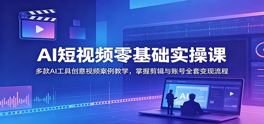 AI短视频零基础实操课：多款AI工具创意视频案例教学，掌握剪辑与账号全套变现流程-蓝海云网创