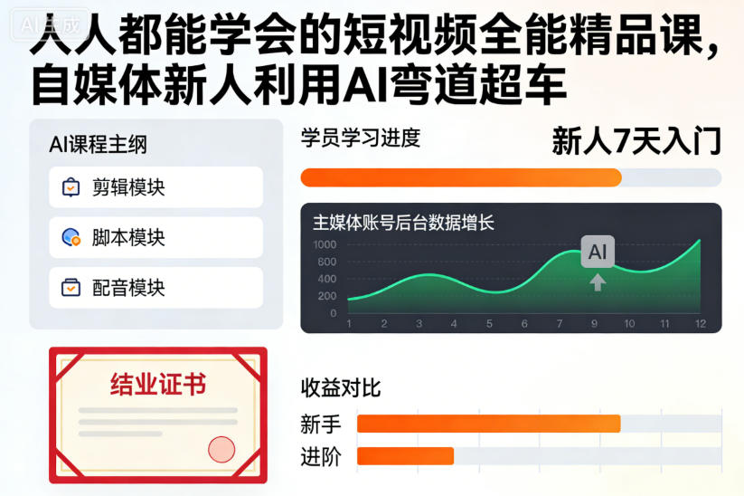 人人都能学会的短视频全能精品课,自媒体新人利用AI弯道超车-蓝海云网创
