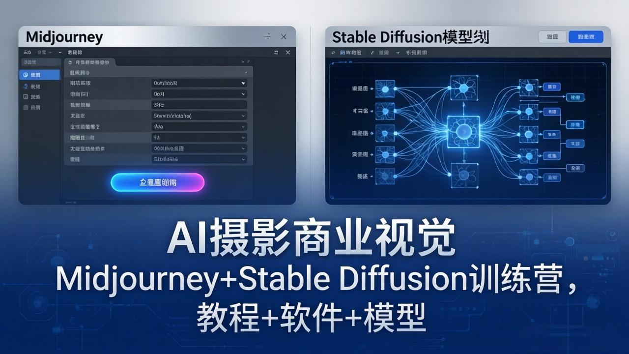 AI摄影商业视觉Midjourney+Stable Diffusion训练营，教程+软件+模型-蓝海云网创