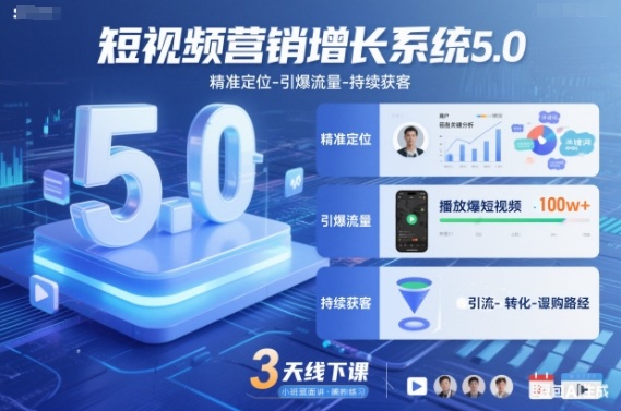 短视频营销增长系统5.0，精准定位-引爆流量-持续获客，3天线下课(音频+图片)-蓝海云网创