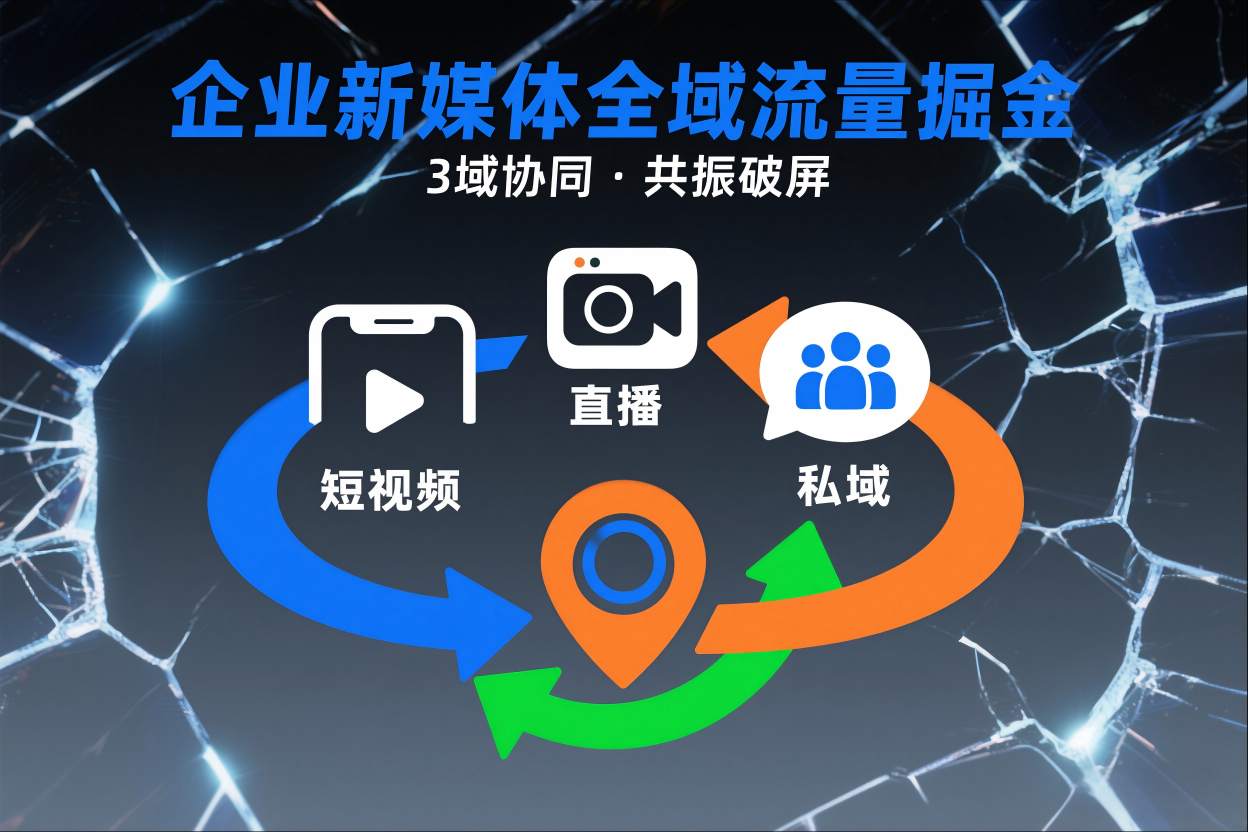 短视频全域商业模式，企业新媒体全域流量掘金，3域协同，共振破屏，短视频-直播-私域-地域-蓝海云网创