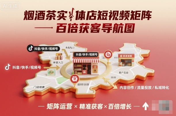 烟酒茶实体店短视频矩阵百倍获客导航图-蓝海云网创