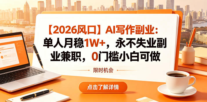 【2026风口】AI写作副业：单人月稳1W+，永不失业副业兼职，0门槛小白可做【揭秘】-蓝海云网创