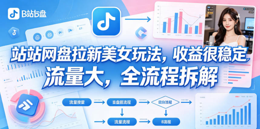 B站网盘拉新美女玩法，收益很稳定，流量大，全流程拆解-蓝海云网创