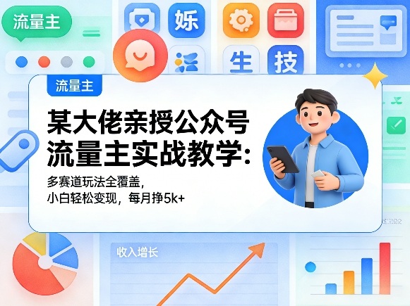 某大佬亲授公众号流量主实战教学：多赛道玩法全覆盖，小白轻松变现，每月多挣5k+-蓝海云网创