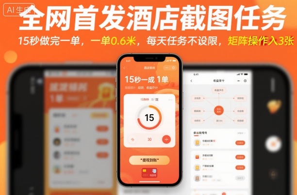 全网首发酒店截图任务，15秒做完一单，一单0.6米，每天任务不设限，矩阵操作日入3张【揭秘】-蓝海云网创