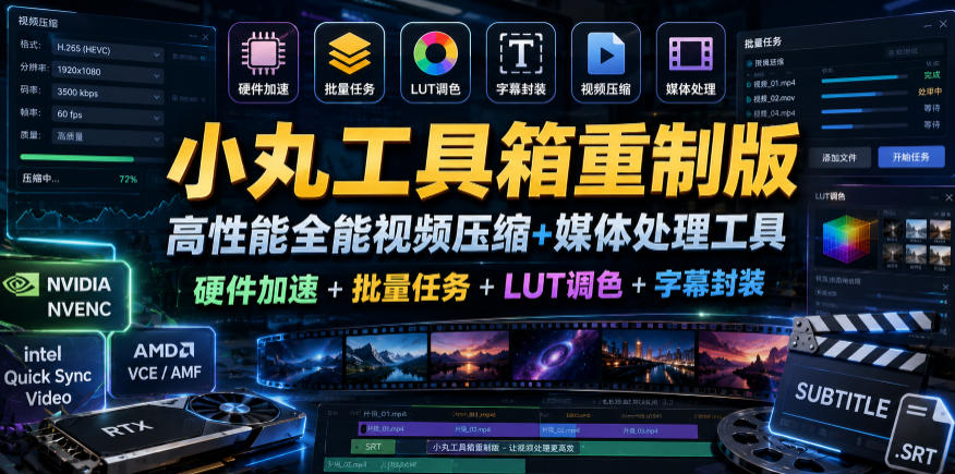 小丸工具箱重制版–高性能全能视频压缩+媒体处理工具｜硬件加速+批量任务+LUT调色+字幕封装-蓝海云网创
