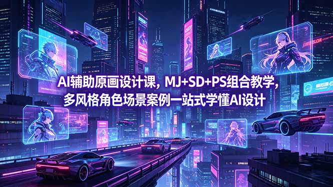 AI辅助原画设计课，MJ+SD+PS组合教学，多风格角色场景案例一站式学懂AI设计-蓝海云网创