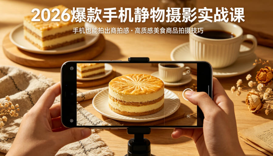 2026爆款手机静物摄影实战课，手机也能拍出商拍感，学会拍出高质感美食商品-蓝海云网创