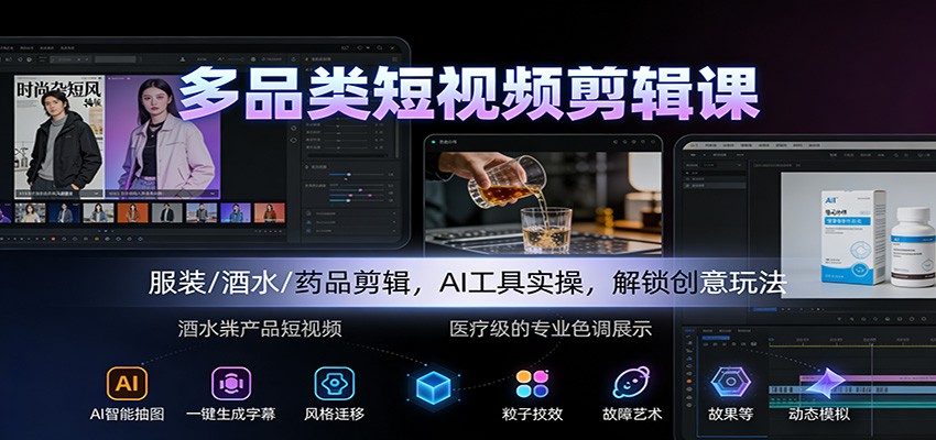 多品类短视频剪辑课：服装/酒水/药品剪辑，AI工具实操，解锁创意玩法-蓝海云网创