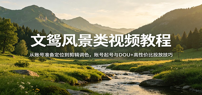 文鸳风景类视频教程：从账号准备定位到剪辑调色，账号起号与DOU+高性价比投放技巧-蓝海云网创