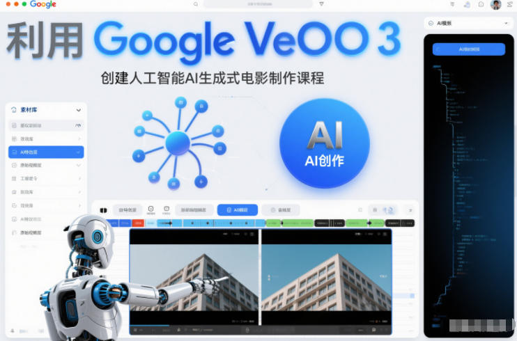 利l用Google Veo 3创建人工智能AI生成式电影制作课程，使用人工智能的力量创建令人惊叹的视频-蓝海云网创
