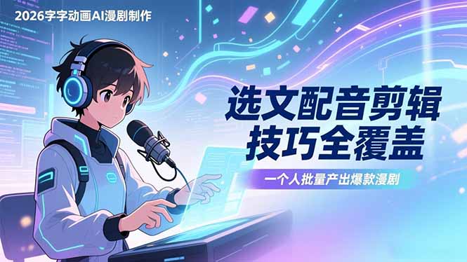 2026字字动画AI漫剧制作-1期，选文配音剪辑技巧全覆盖，一个人就能批量产出爆款漫剧-蓝海云网创