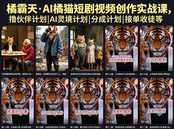 橘霸天·AI橘猫短剧视频创作实战课，撸伙伴计划|AI灵境计划|分成计划|接单收徒等-蓝海云网创