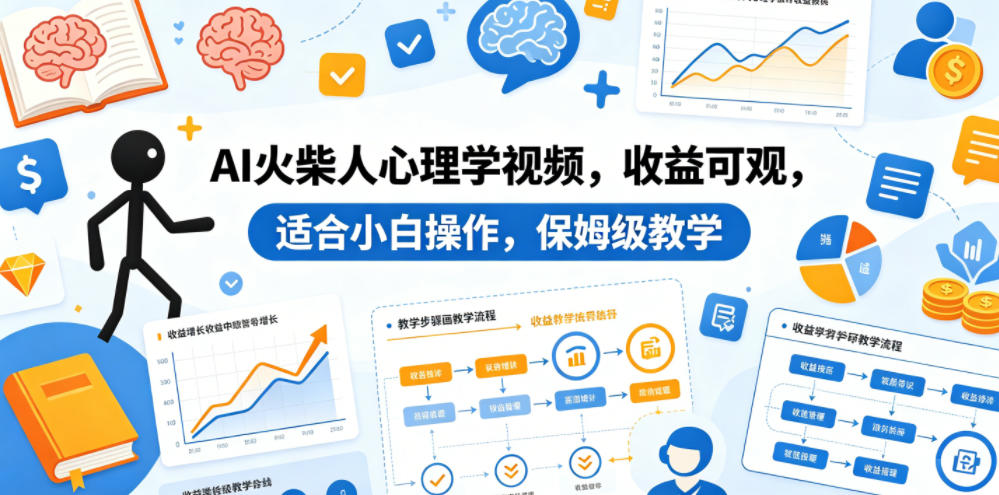 AI火柴人心理学视频，收益可观，适合小白操作，保姆级教学-蓝海云网创